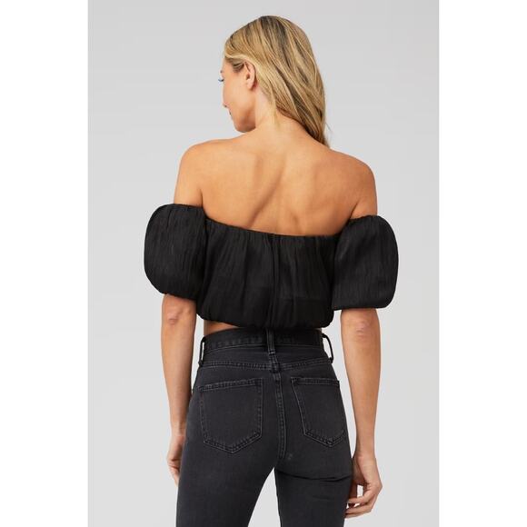 Line and Dot Black Audrey Off Shoulder Blouse Cropped Chic Party Womens Size XS - Picture 2 of 6